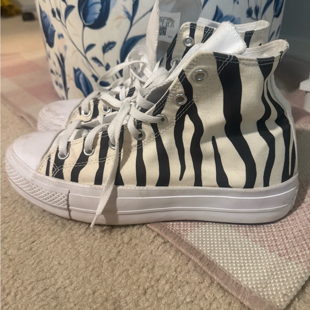 Converse High-Top Sneakers in White and Black Zebra Print